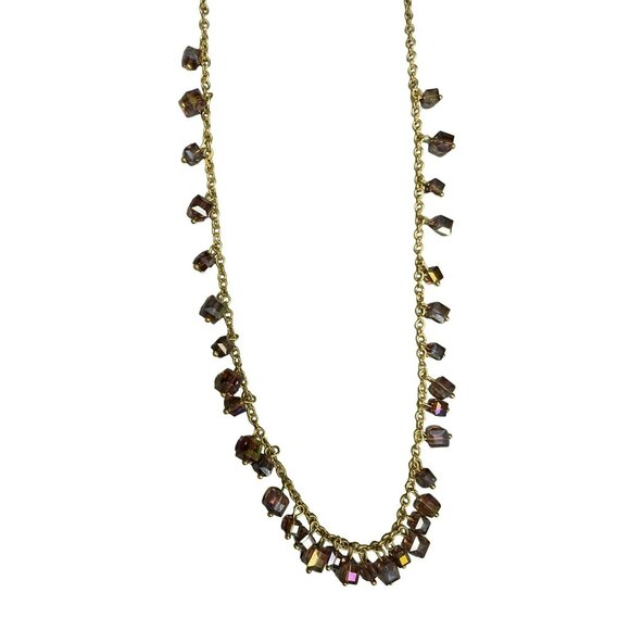 Long Gold-Tone Chain Necklace With Purple Crystal Beads & Adjustable - Picture 2 of 5